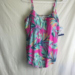 Maurices Pink and Green Tropical Camisole Swim Top
